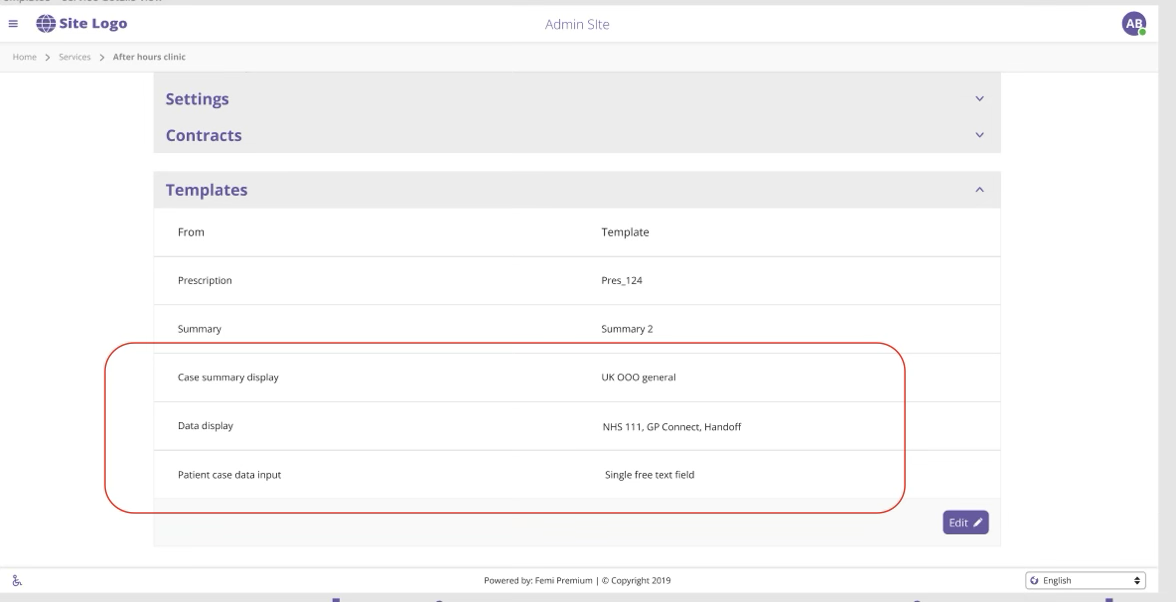 Service template selection