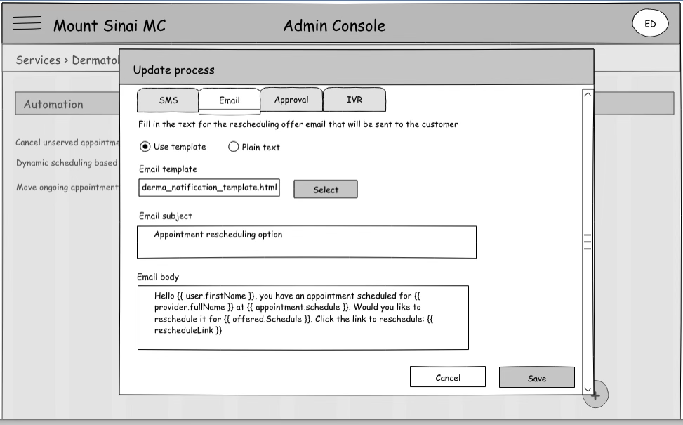 Rescheduling agent email settings